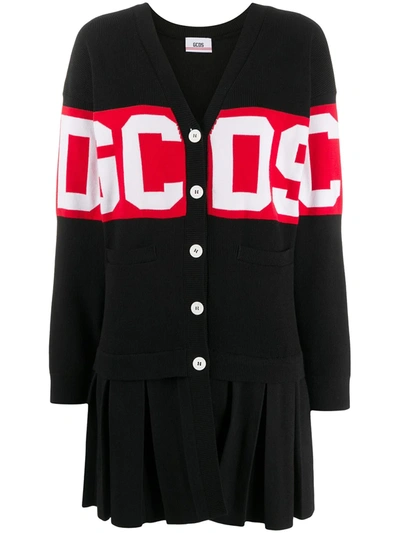 Gcds Logo Jacquard Cardigan Dress In Black