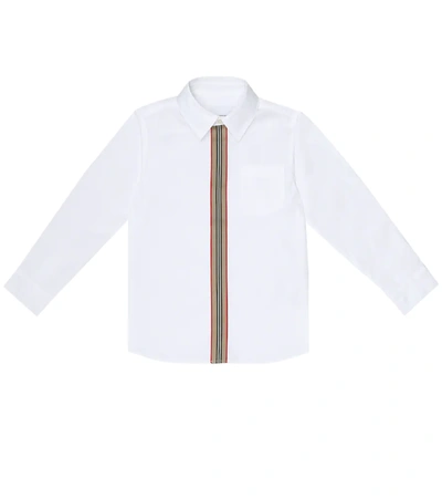 Burberry Kids' Mini Siverton Icon Stripe Trim Stretch Cotton Shirt In White