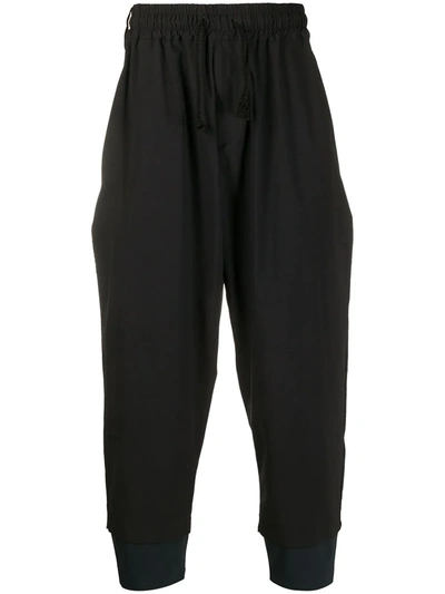 White Mountaineering Two-tone Drop-crotch Sarouel Trousers In Black