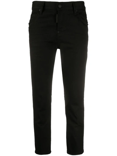 Dsquared2 Logo Print Cropped Jeans In Black