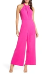 Julia Jordan Halter Wide Leg Jumpsuit In Fuchsia