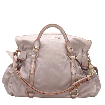 Pre-owned Miu Miu Pink Vitello Leather Lux Bow Satchel
