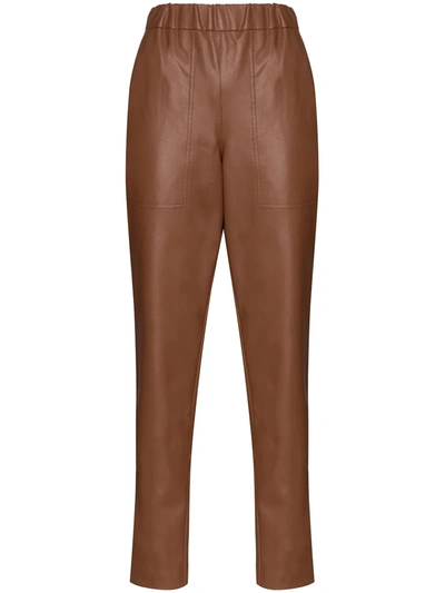 Tibi Straight Leg Faux Leather Trousers In Brown