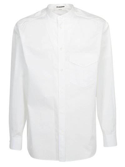 Jil Sander Mandarin-collar Cotton-poplin Shirt In White