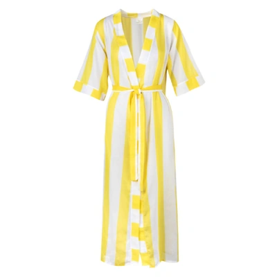 Verdelimon Striped Caftan Cover-up In Yellow Stripes
