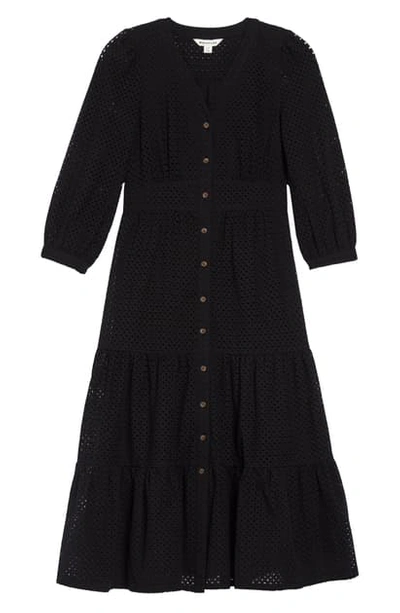 Whistles Sara Cotton Broderie Midi Dress In Black