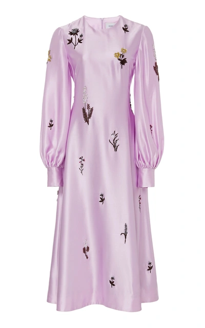 Erdem Annetta Embellished Silk-satin Midi Dress In Purple