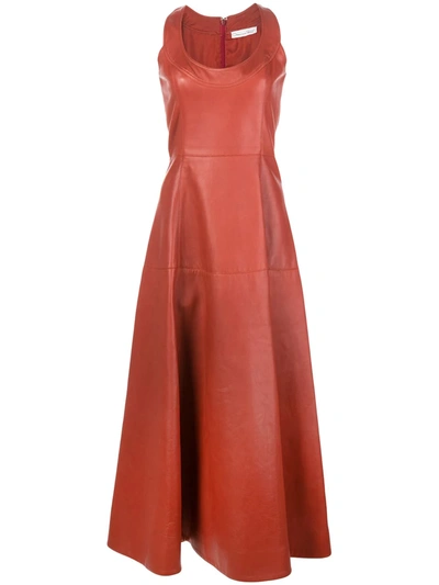 Oscar De La Renta Women's Leather A-line Midi Dress In Red