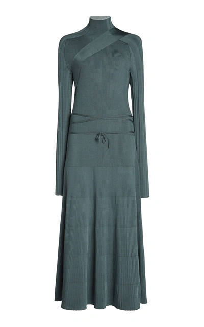 Peter Do Belt-detailed Ribbed-knit Midi Dress In Green