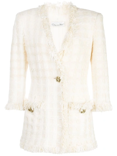 Oscar De La Renta Fringed Cotton-blend Tweed Blazer In White