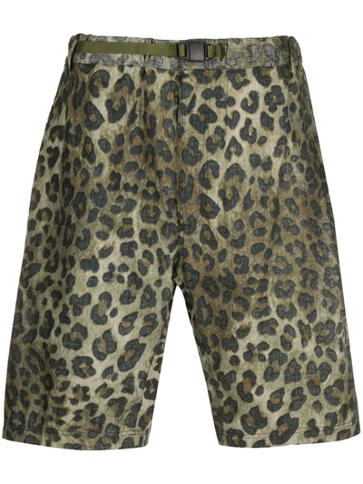 White Mountaineering Leopard Print Easy Shorts In Green