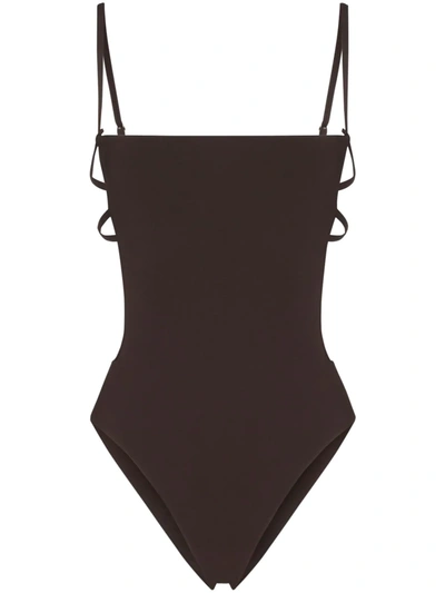 Anemone Cage-effect Swimsuit In Brown