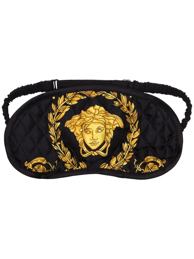 Versace Black Baroque Print Silk Sleep Mask In Black & Gold