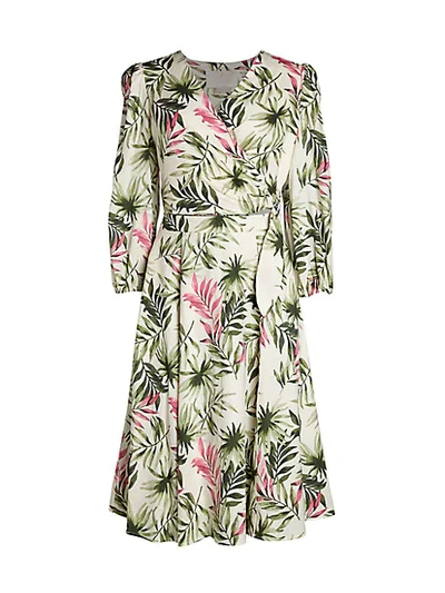 Gal Meets Glam 2-piece Palm Leaf Wrap Dress In Green Pink