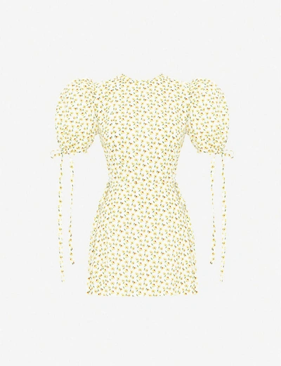 The Vampire's Wife The Wrapsody Floral-print Cotton Mini Dress In Yellow+harmony