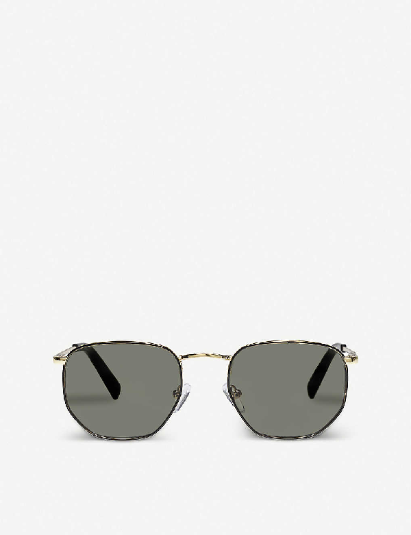 Le Specs Alto Hexagonal-frame Sunglasses In Gold Black Khaki Mono ...