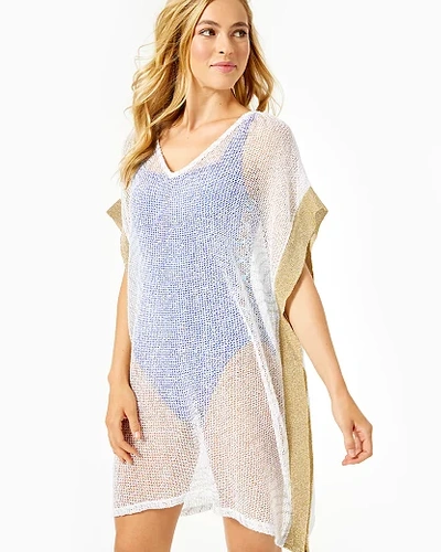 Lilly Pulitzer Ellio Mesh Cover-up In Resort White Metallic Wave Foil Print