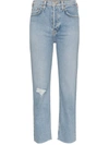 Re/done '70s High Waist Distressed Straight Leg Jeans In Sunfaded