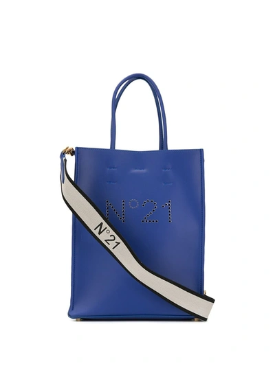 N°21 Perforated Logo Tote In Blue