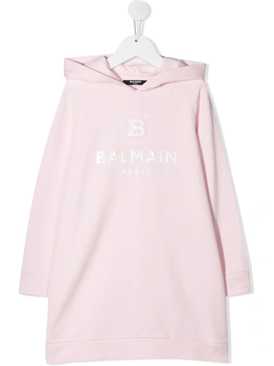 Balmain Kids' Logo-print Hooded Dress In Pink