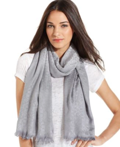Calvin Klein Ck Logo Wrap &amp; Scarf In One In Heathered Mid Grey