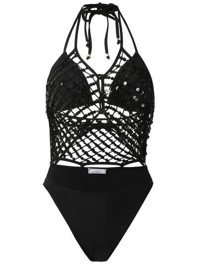 Amir Slama Mesh Panels Swimsuit In Black