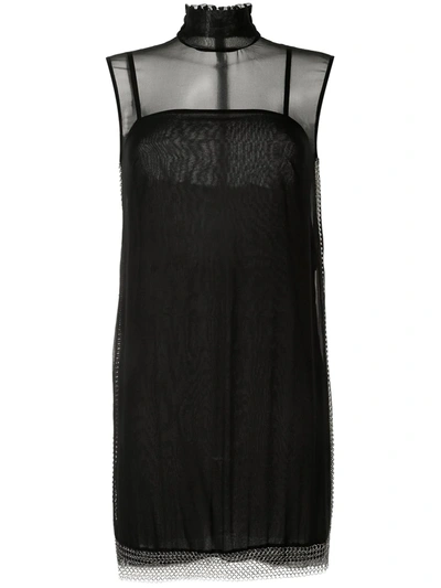 Vera Wang Chainlink Trim Shift Dress In Black