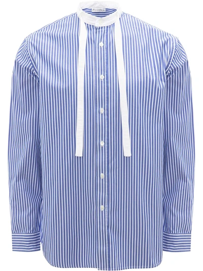 Jw Anderson Grandad Neck Tie Striped Shirt In Blue