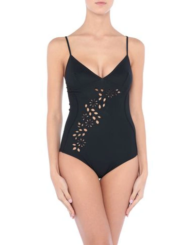 Stella Mccartney Embroidered V-neck One-piece Swimsuit In Black