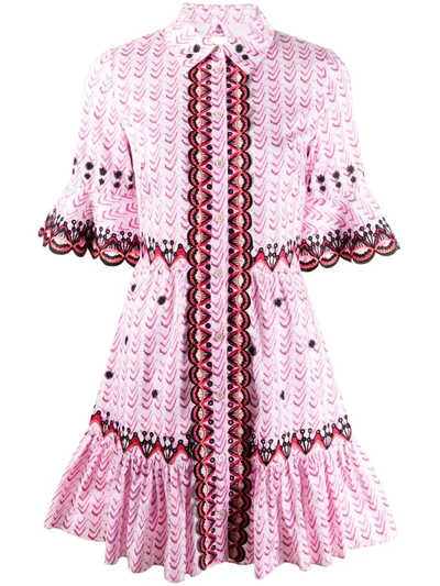 Temperley London Poet Embroidered Printed Cotton-poplin Mini Dress In Pink