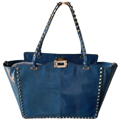 Pre-owned Valentino Garavani Rockstud Blue Lizard Handbag
