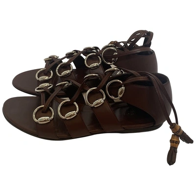 Pre-owned Gucci Leather Sandals In Brown