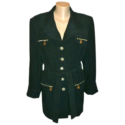 Pre-owned Mcm Trench Coat In Black