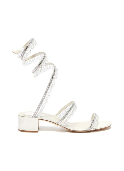 René Caovilla Cleo Embellished Satin And Metallic Leather Sandals In Grey
