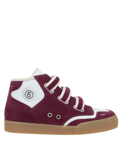 Mm6 Maison Margiela Printed Suede And Leather High-top Trainers In Maroon