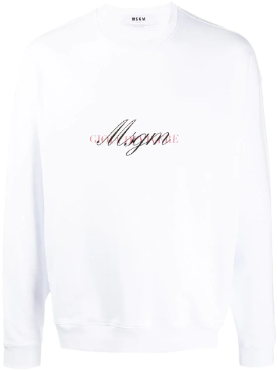 Msgm Oversized Logo Print Sweatshirt In White