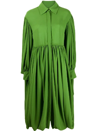 Valentino Green Draped Gathered Shirt Dress