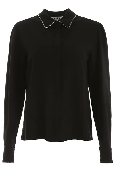 Msgm Crystal-embellished Shirt In Black
