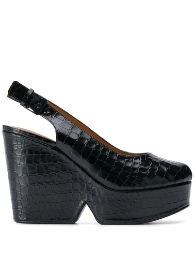 Clergerie Women's Dylan 4 Croc-embossed Leather Slingback Wedges In Black
