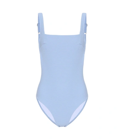 Heidi Klein Bora Bora Laced-back Ribbed-jersey Swimsuit In Blue