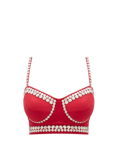 Norma Kamali Stud-embellished Bustier Bikini Top In Red