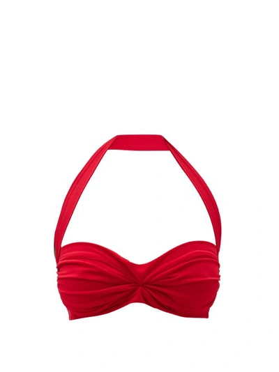 Norma Kamali Bill Halterneck Ruched Bikini Top In Red