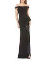 Carmen Marc Valvo Infusion Off-the-shoulder Column Gown With Sequined Ruffle In Black Black