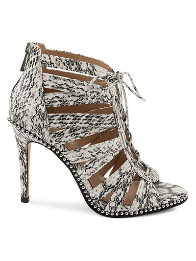 Bcbgeneration Jabia Snake-print Cage Sandals In White Snake