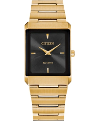 Citizen Eco-drive Unisex Stiletto Gold-tone Stainless Steel Bracelet Watch 25x35mm In Black/gold