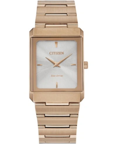 Citizen Eco-drive Unisex Stiletto Rose Gold-tone Stainless Steel Bracelet Watch 25x35mm In Rose Gold-tone