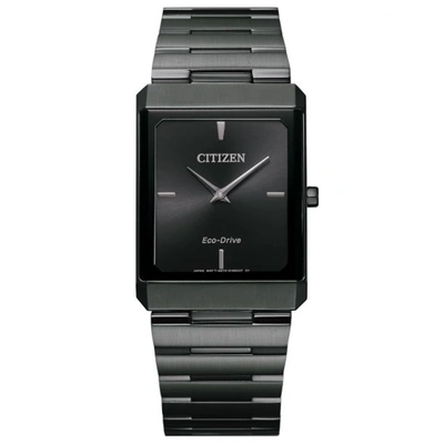 Citizen Eco-drive Stiletto Black Dial Black Ion-plated Unisex Watch Ar3107-57e In Black / Gray / Grey