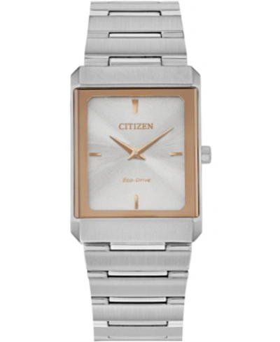 Citizen Eco-drive Unisex Stiletto Stainless Steel Bracelet Watch 25x35mm In Rose Gold/silver