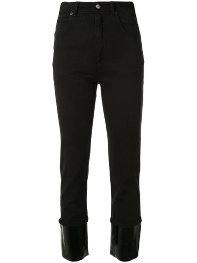 N°21 Faux-leather Turn Up Hems Jeans In Black