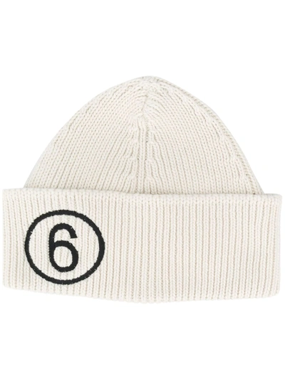 Mm6 Maison Margiela Embroidered Number Beanie In White